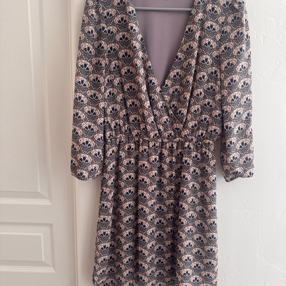 DR2 navy and blush Wrap Sundress with 3/4 Sleeves